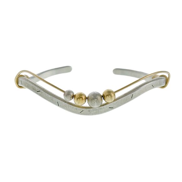 Vintage Southwest Sterling Silver Two Toned Ball Bead Wavy Cuff Bracelet 5.5" - Picture 5 of 11